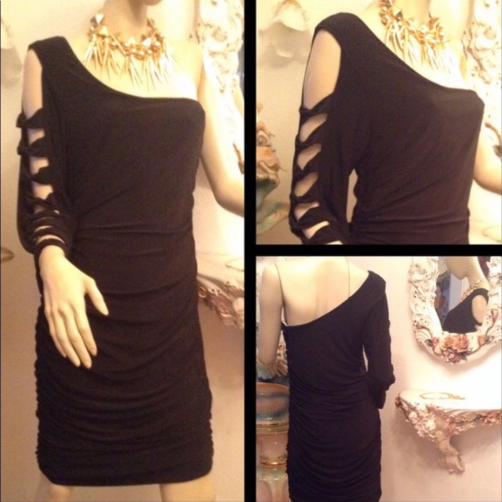 Black One Shoulder Midi Dress